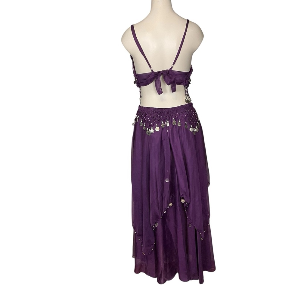 WESTERN FASHION sz S/M Belly Dancer Outfit Coin and Bead Accents Grape Purple - Picture 4 of 13